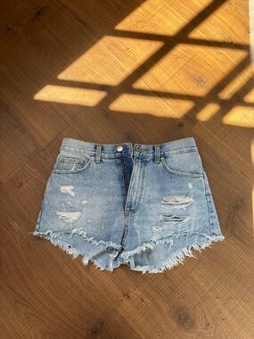 Zara Light Blue Distressed Denim Cutoff Shorts
